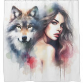 先住民インディアンとオオカミの神秘的な絆 シャワーカーテン (正面)