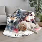 先住民インディアンとオオカミの神秘的な絆 フリースブランケット