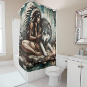 先住民インディアンとオオカミの間の穏やかな絆 シャワーカーテン (インサイチュ)