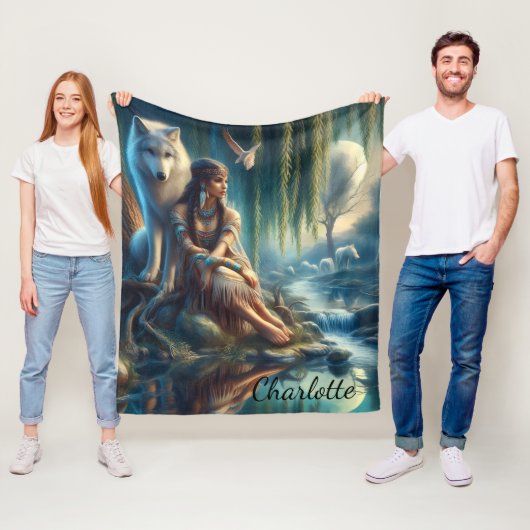 先住民インディアンと狼の団結 フリースブランケット (インサイチュ)