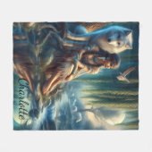 先住民インディアンと狼の団結 フリースブランケット (正面(横))