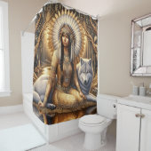 先住民インディアンの女が狼と結び付く シャワーカーテン (インサイチュ)