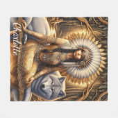 先住民インディアンの女が狼と結び付く フリースブランケット (正面(横))