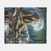 先住民インディアンの女性と忠実な狼の仲間 フリースブランケット (正面(横))