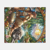 先住民インディアンの女性は穏やかにオオカミに依存している フリースブランケット (正面(横))