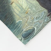 先住民インディアンの娘と穏やかな川のそばの狼 フリースブランケット (角)