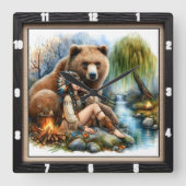 先住民インディアンウィメンベアツリー スクエア壁時計 (正面)