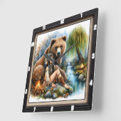 先住民インディアンウィメンベアツリー スクエア壁時計 (傾斜)