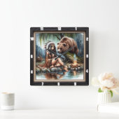 先住民インディアンウィメンベア伝統 スクエア壁時計 (ホーム)