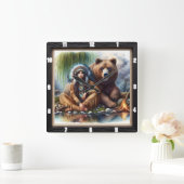 先住民インディアンウィメンベア調和 スクエア壁時計 (ホーム)