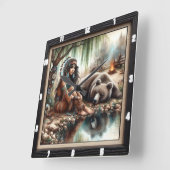 先住民インディアンウーマンベアースピリット スクエア壁時計 (傾斜)