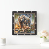 先住民インディアンウーマンベアーワイルド スクエア壁時計 (ホーム)