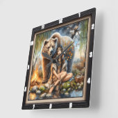 先住民インディアンウーマンベアーワイルド スクエア壁時計 (傾斜)