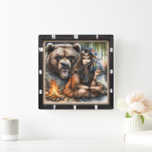 先住民インディアンガールベアウィローツリー スクエア壁時計 (ホーム)