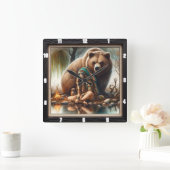 先住民インディアンガールベア調和 スクエア壁時計 (ホーム)