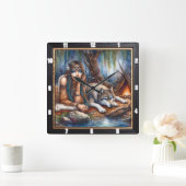 先住民インディアンタイムキーパー:ウルフアンドメイディズグレード スクエア壁時計 (ホーム)