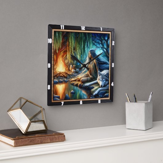 先住民インディアントワイライト:聖なる輝き スクエア壁時計 (オフィス)