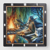 先住民インディアントワイライト:聖なる輝き スクエア壁時計 (正面)