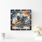 先住民インディアンドリーム:反射の川 スクエア壁時計 (ホーム)