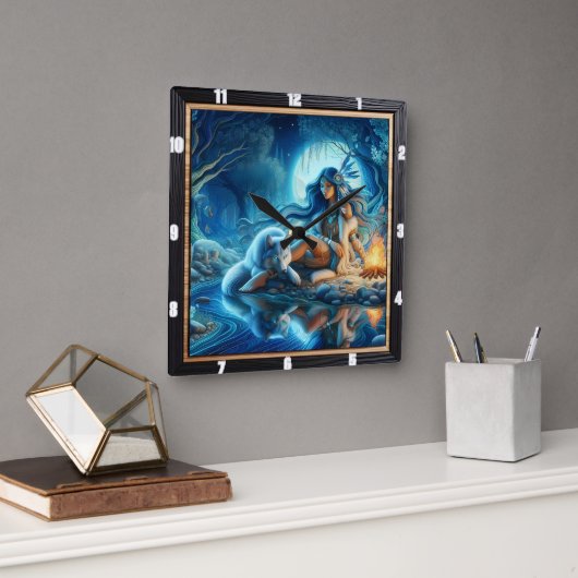 先住民インディアン地球:ザ静かボンド スクエア壁時計 (オフィス)