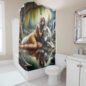 先住民インディアン女性とオオカミの調和 シャワーカーテン (インサイチュ)