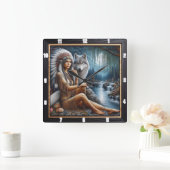 先住民インディアン河川時間:プロテクターの視線 スクエア壁時計 (ホーム)