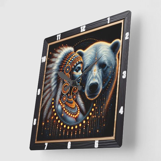 先住民インディアン精神と自然inアート スクエア壁時計 (傾斜)