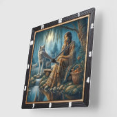 先住民インディアン調和: Firelight's Embrace スクエア壁時計 (傾斜)