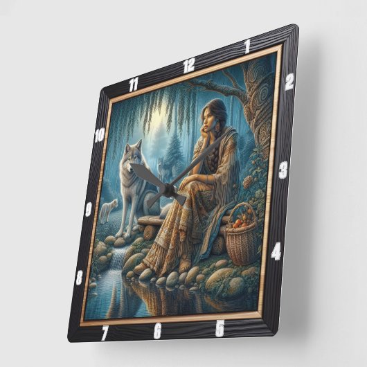 先住民インディアン調和: Firelight's Embrace スクエア壁時計 (傾斜)