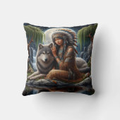 先住民ウィメンズウィズウルフバイムーンライトレイク クッション (裏面)