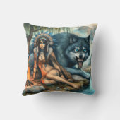 先住民ウーマンバイウルフアンドキャンプファイア クッション (裏面)