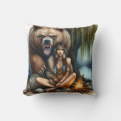 先住民ウーマンバイキャンプファイアウィズベア クッション (正面)