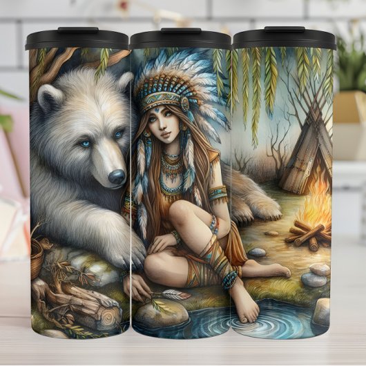 先住民ウーマンホワイトベア タンブラー