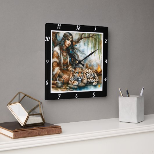 先住民エコー:タイガーの歩幅マウンテンドリーム スクエア壁時計 (オフィス)
