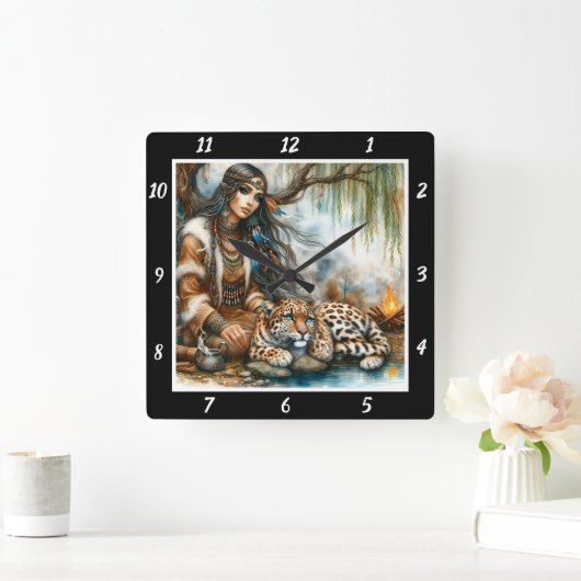 先住民エコー:タイガーの歩幅マウンテンドリーム スクエア壁時計 (ホーム)
