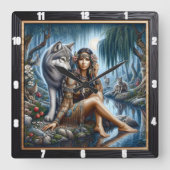 先住民エコー:ファイアダンスナイトドリーム スクエア壁時計 (正面)