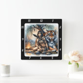 先住民エッセンス：森のハートタイガーの恵み スクエア壁時計 (ホーム)