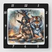 先住民エッセンス:森のハートタイガーの恵み スクエア壁時計 (正面)