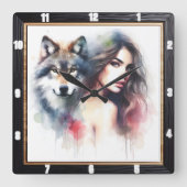 先住民エッセンス:森のハート夕べグロー スクエア壁時計 (正面)