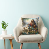 先住民オオカミ付き女性 クッション (椅子)