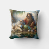 先住民オオカミ付き女性 クッション (正面)