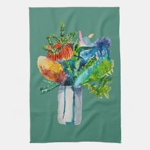 先住民オーストラリアの花の水色 キッチンタオル