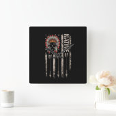 先住民カッコいいアメリカンフェザー矢印フラグヘッドレス スクエア壁時計 (ホーム)