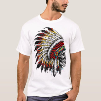 先住民カラフルアメリカのチーフスカルアクティブT-Shir Tシャツ