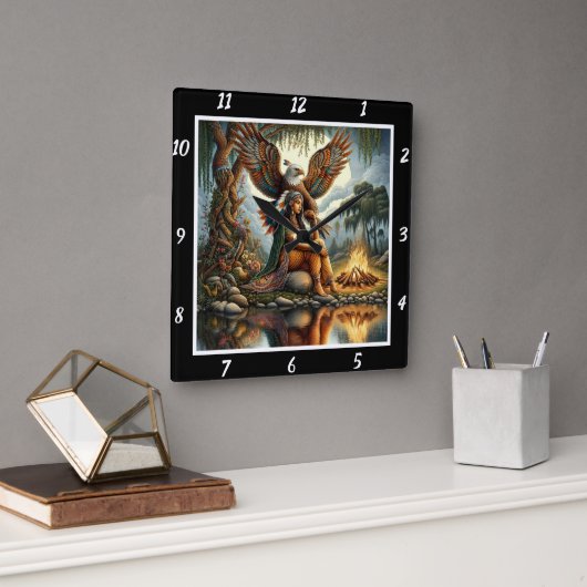 先住民サンクトゥムス:イーグルのハート石のウィスパー スクエア壁時計 (オフィス)