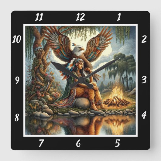 先住民サンクトゥムス：イーグルのハート石のウィスパー スクエア壁時計 (正面)