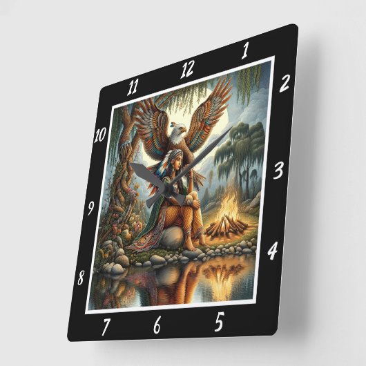 先住民サンクトゥムス:イーグルのハート石のウィスパー スクエア壁時計 (傾斜)