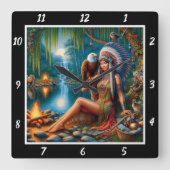 先住民シャドウ:イーグルのウィングスターのグロー スクエア壁時計 (正面)