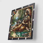 先住民スターライト:フォレストシャドウウ静かオカミ スクエア壁時計 (傾斜)