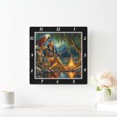 先住民スピリット:イーグルの翼の森の息 スクエア壁時計 (ホーム)